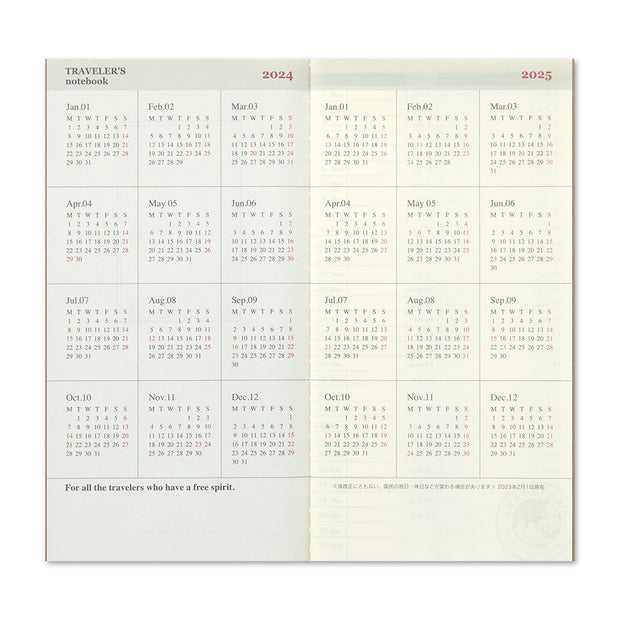 Traveler's Notebook 2024 Weekly Vertical Refill, Regular Size