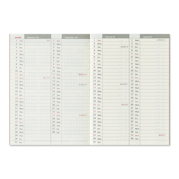 TRAVELER'S notebook Passport Size Refill 2026 Weekly