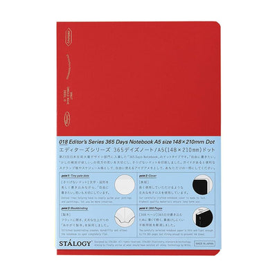 Stalogy 365 days Notebook, A5 , Red - Dot Grid
