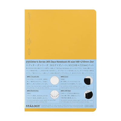 Stalogy 365 days Notebook, A5 , Yellow - Dot Grid