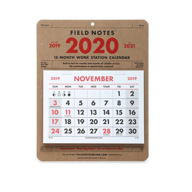 Field Notes Workstation Calendar 2020 - noteworthy