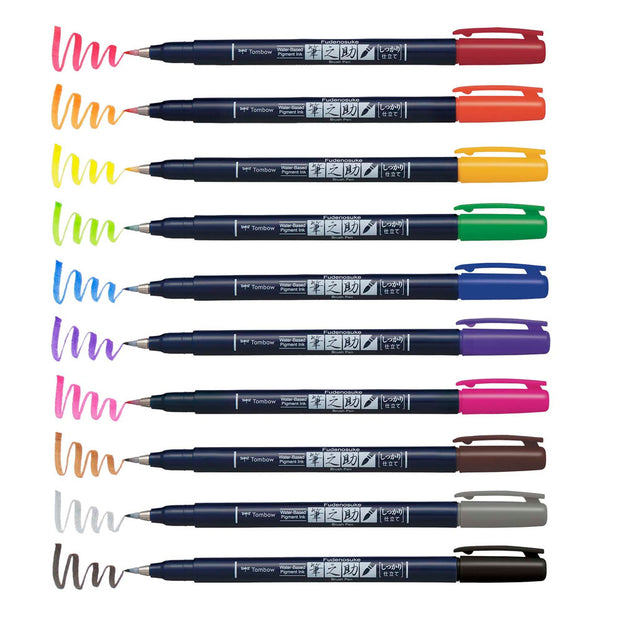 Tombow Fudenosuke Brush Pen, Set of 10 colors