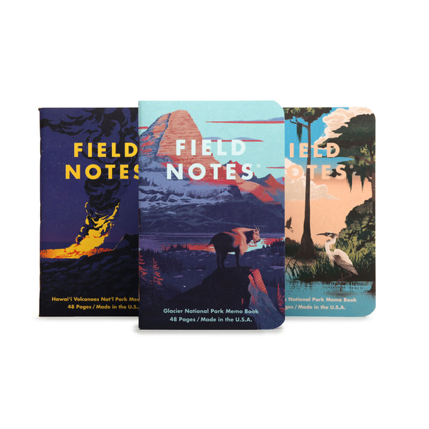 Field Notes Memo Books - National Parks Series F - Glacier, Hawai’i Volcanoes National Park,  Everglades National Park